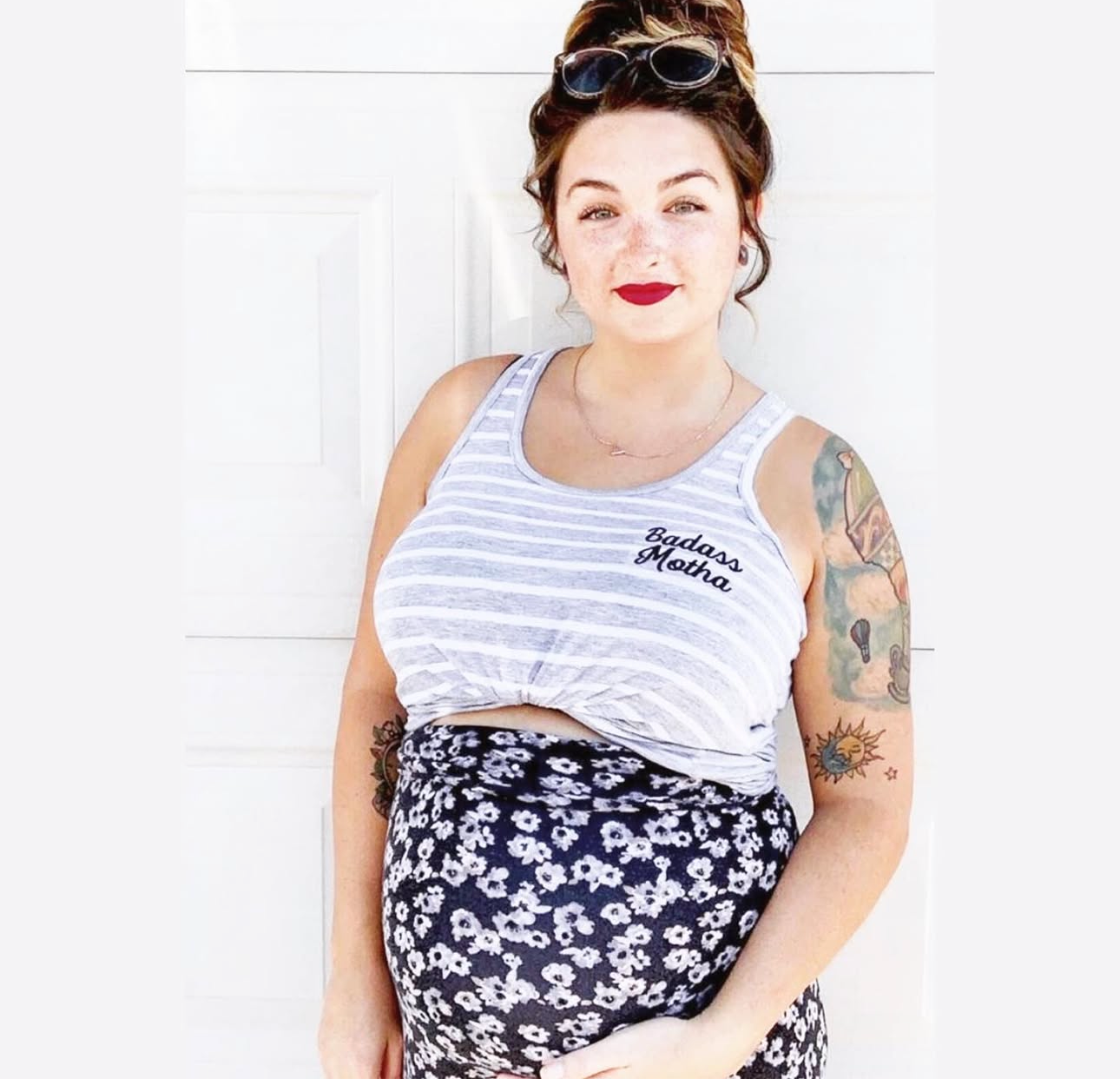 BADASS MOTHA - WOMEN'S STRIPED FLOWY RACERBACK TANK