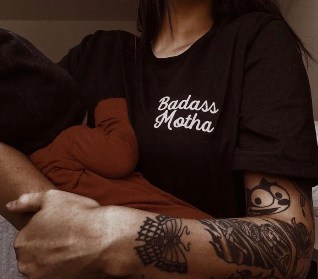 BADASS MOTHA - UNISEX BLACK EMBROIDERED TEE