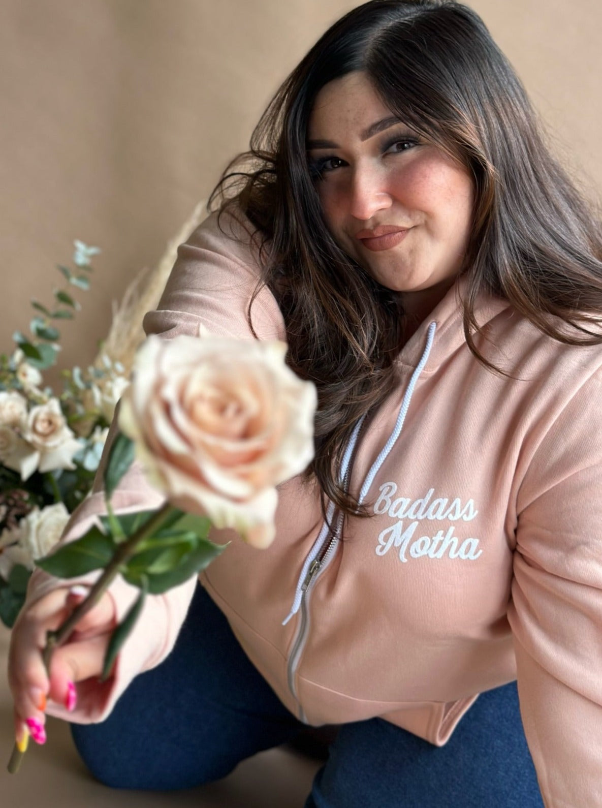 BADASS MOTHA - UNISEX PEACH FLEECE ZIP