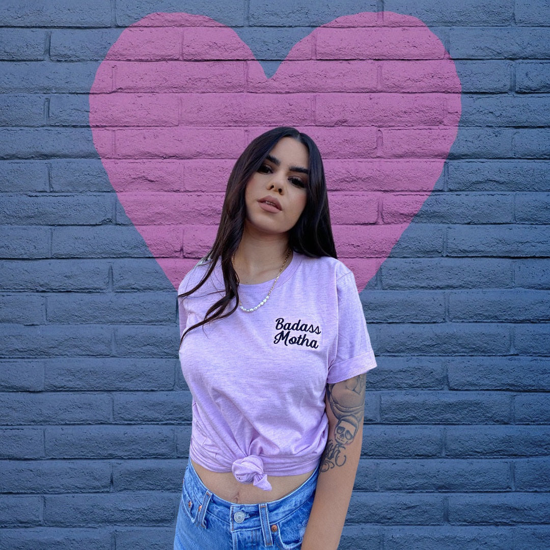 BADASS MOTHA - UNISEX EMBROIDERED PURPLE TEE