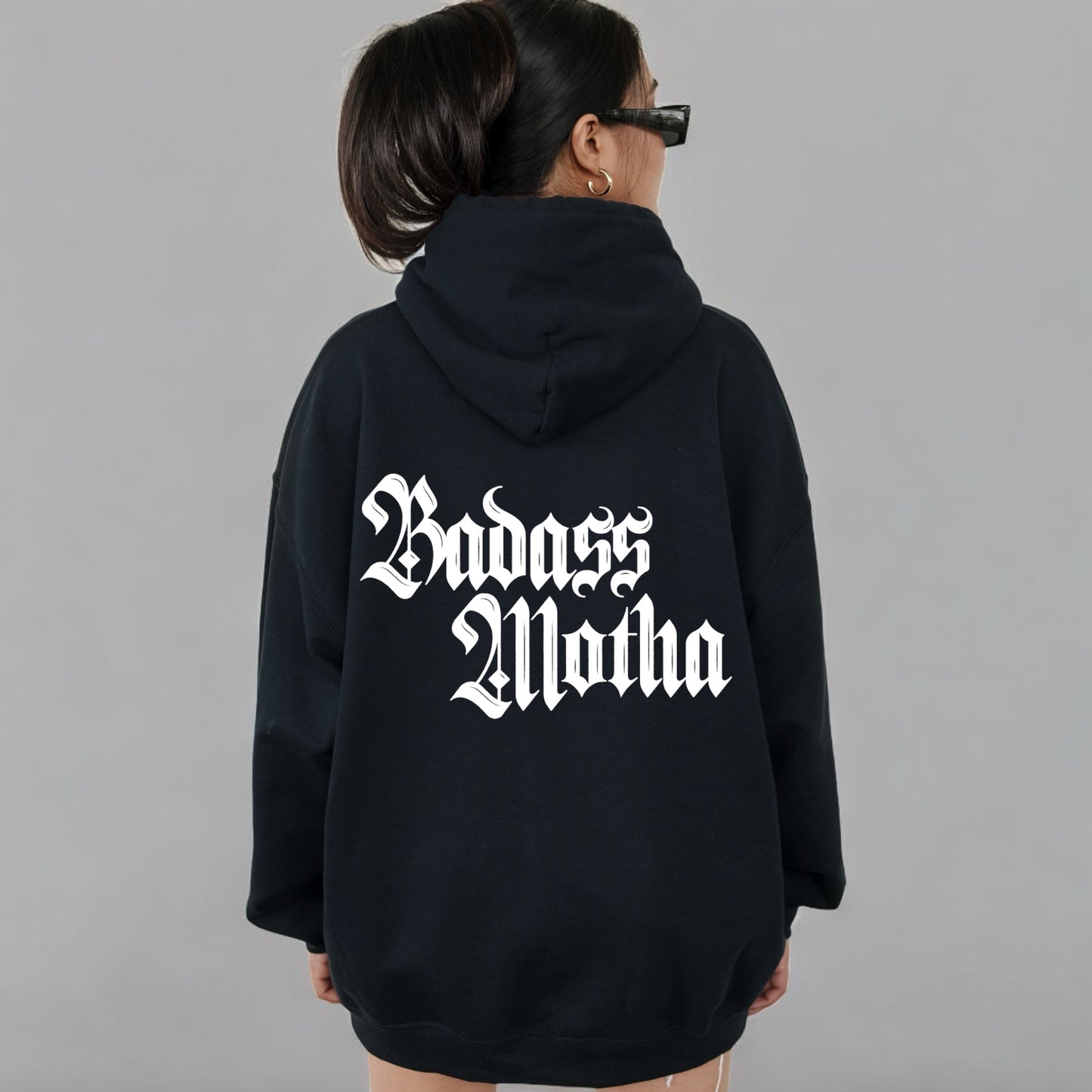BADASS MOTHA (OLD ENGLISH) - UNISEX BLACK HOODIE