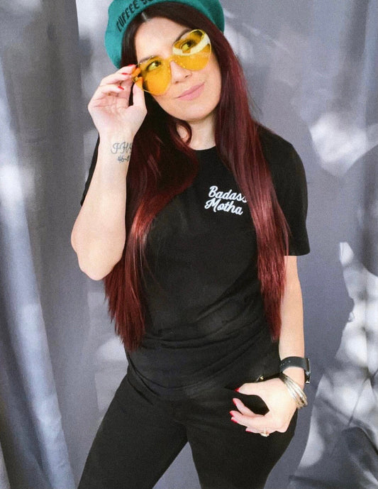 BADASS MOTHA - UNISEX BLACK EMBROIDERED TEE