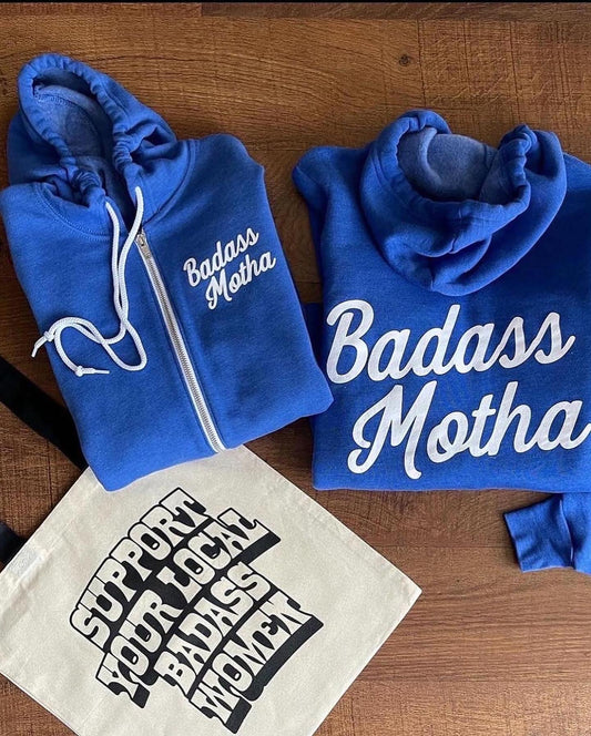 BADASS MOTHA - UNISEX ROYAL BLUE FLEECE ZIP