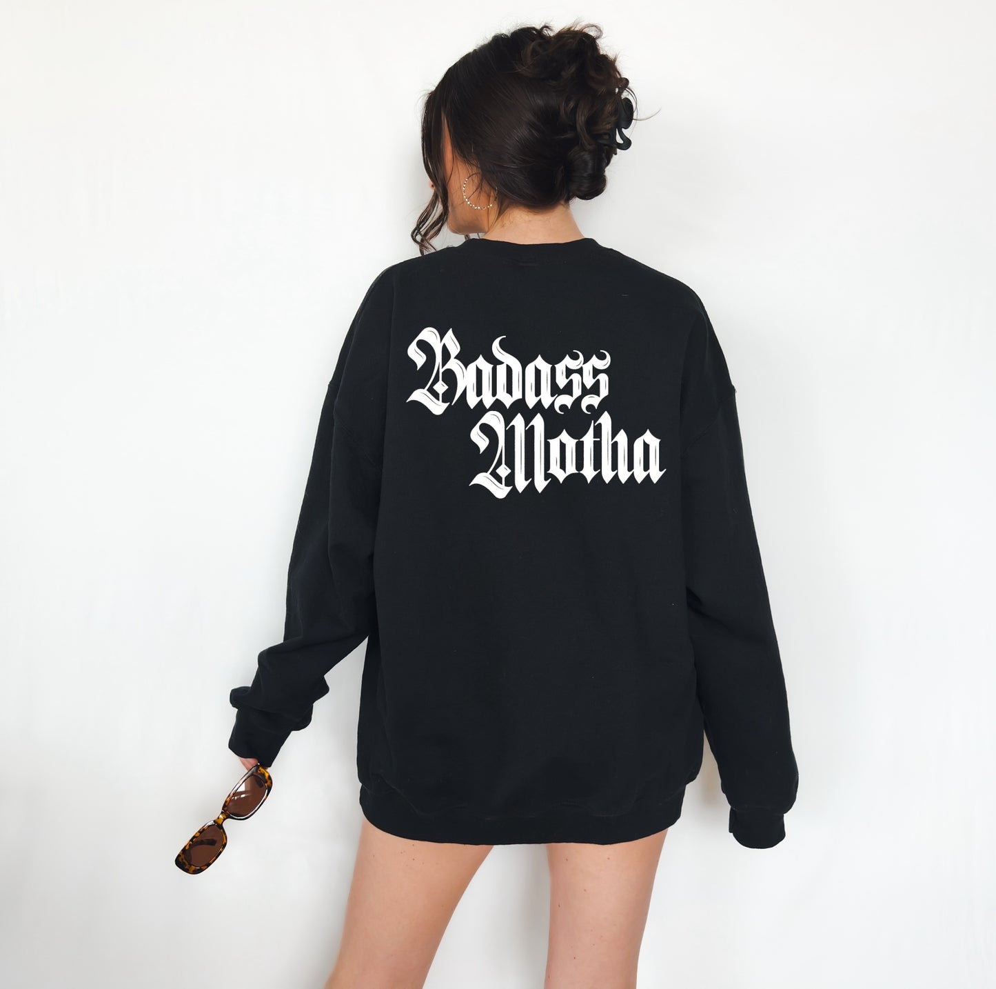 BADASS MOTHA (OLD ENGLISH) - UNISEX BLACK CREW