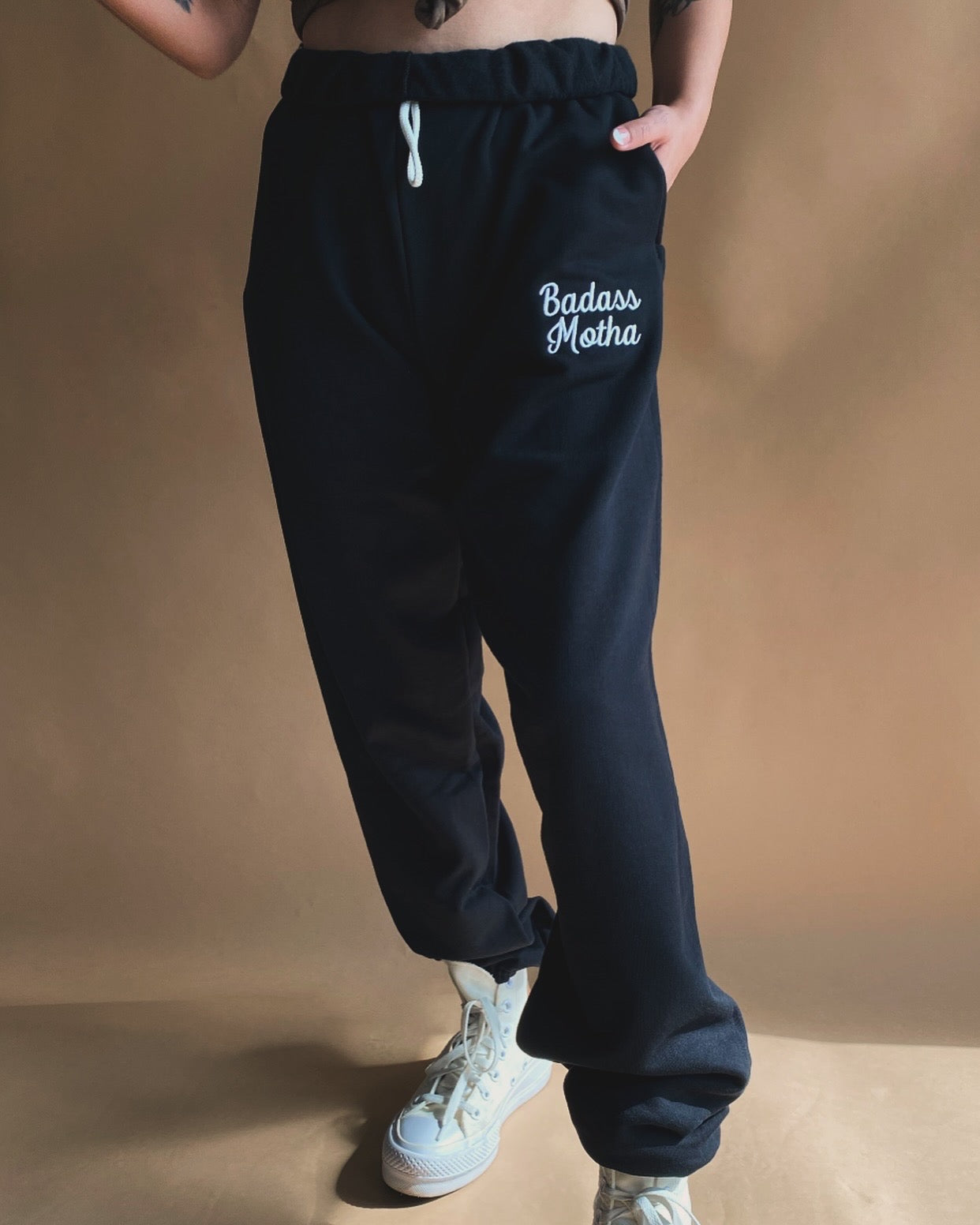 BADASS MOTHA - UNISEX BLACK SWEATPANTS (EMBROIDERED)