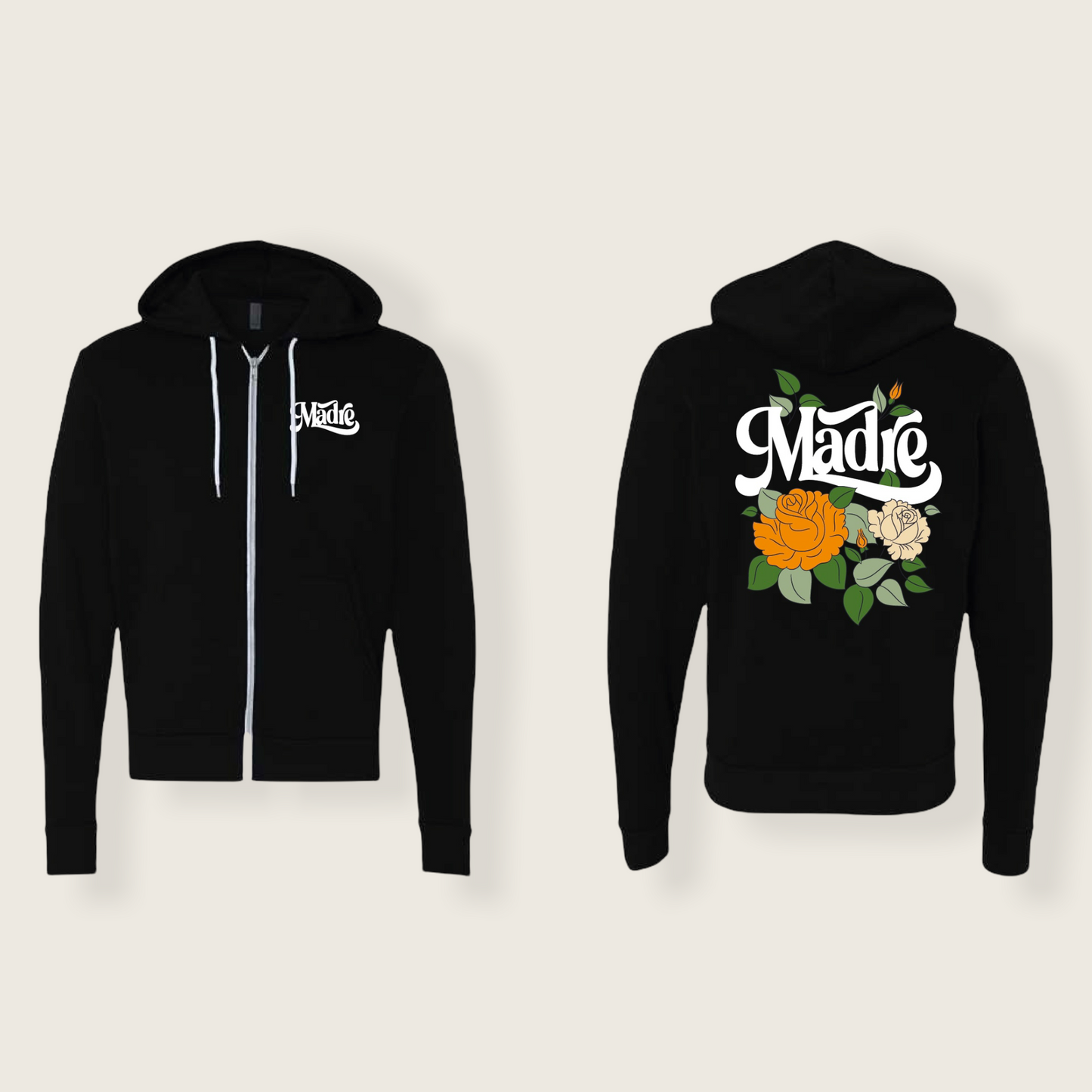 MADRE (FLORAL)- UNSEX BLACK FLEECE ZIP