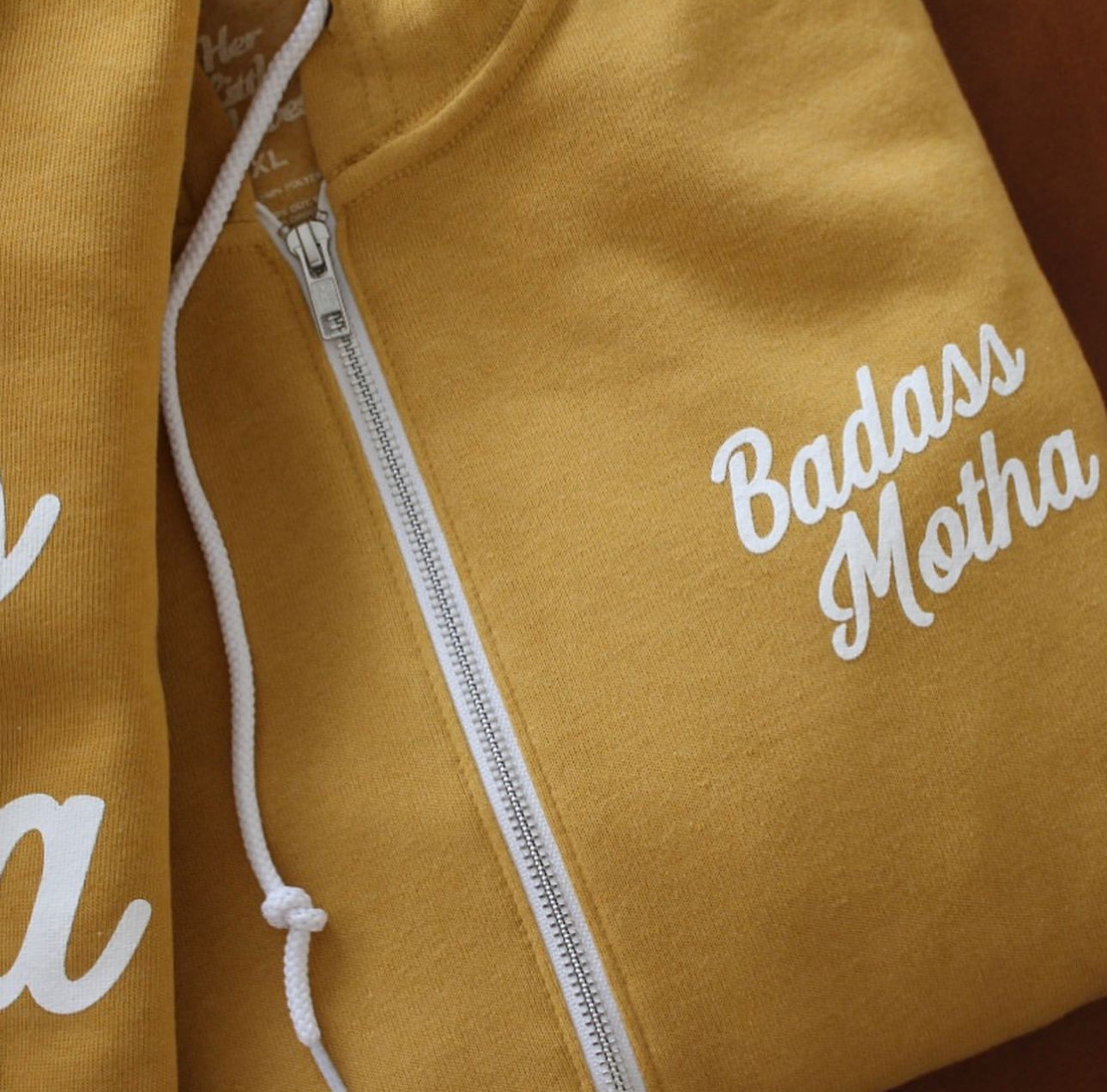 BADASS MOTHA - UNISEX MUSTARD FLEECE ZIP