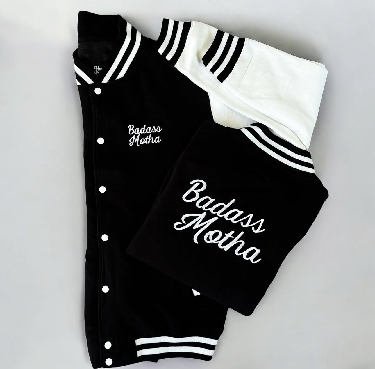 BADASS MOTHA - UNISEX EMBROIDERED VARSITY JACKET (PRE ORDER)
