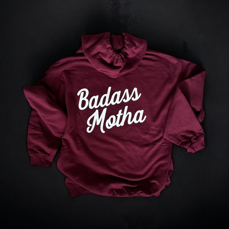 BADASS MOTHA - UNISEX MAROON HOODIE