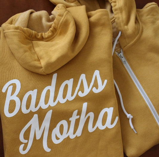 BADASS MOTHA - UNISEX MUSTARD FLEECE ZIP