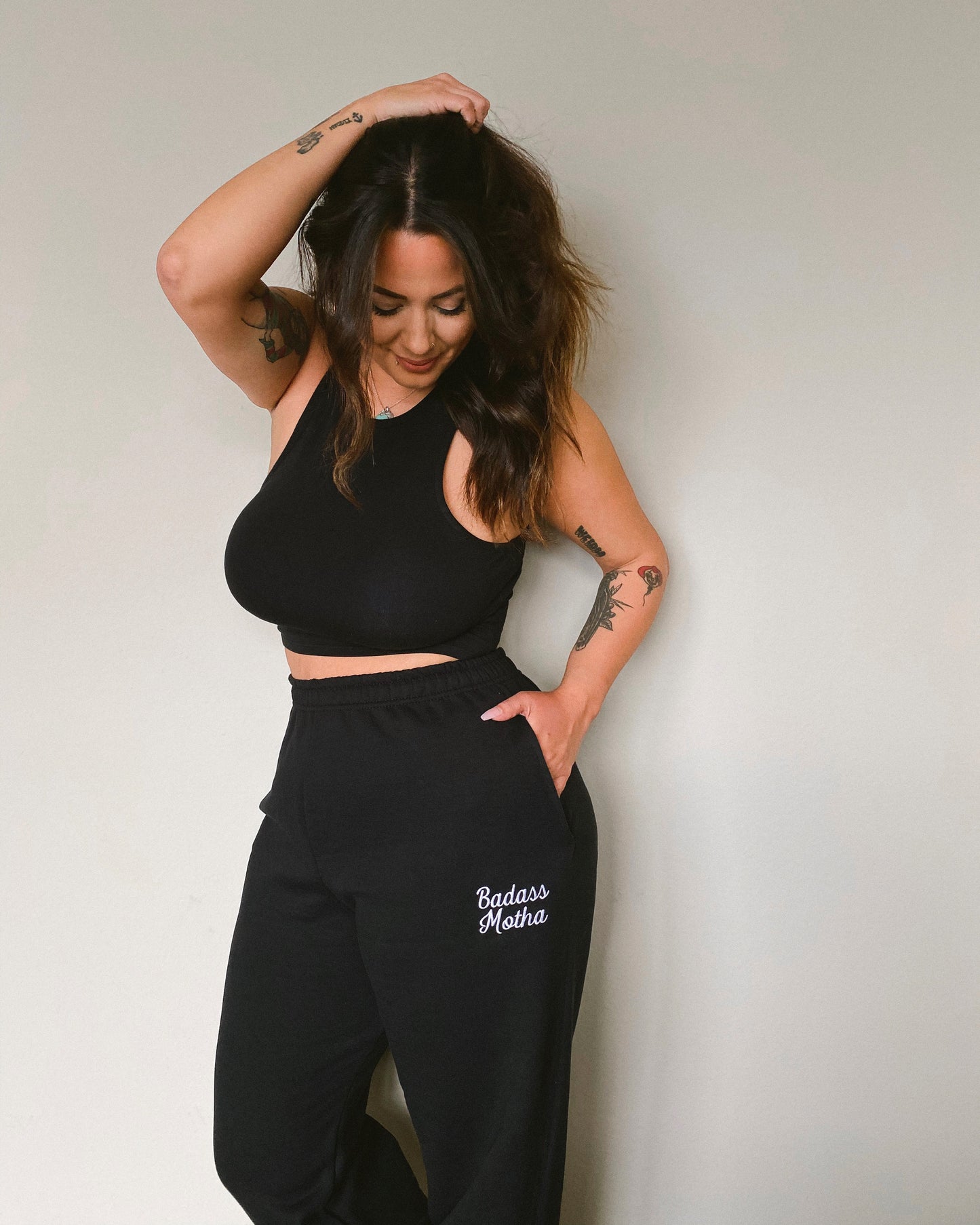BADASS MOTHA - UNISEX BLACK SWEATPANTS (EMBROIDERED)
