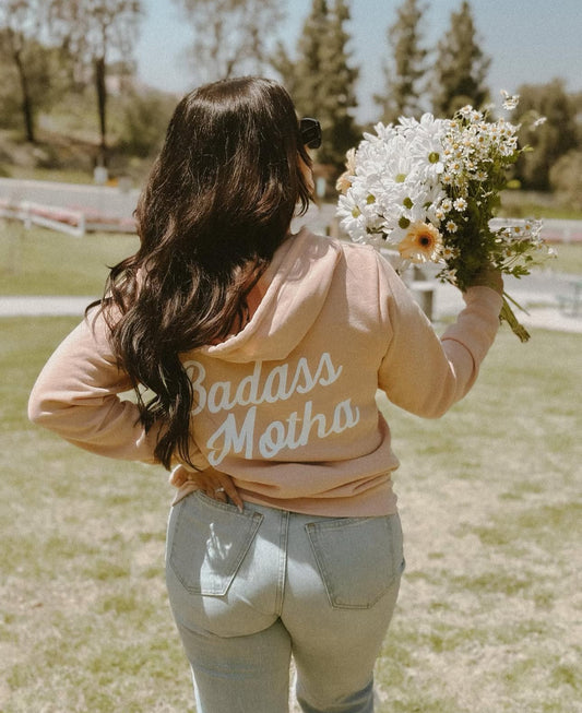 BADASS MOTHA - UNISEX PEACH FLEECE ZIP